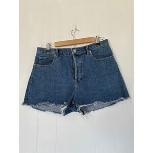 Everlane Cheeky Short High Rise Button Fly Raw Hem Denim Shorts Blue Womens 31